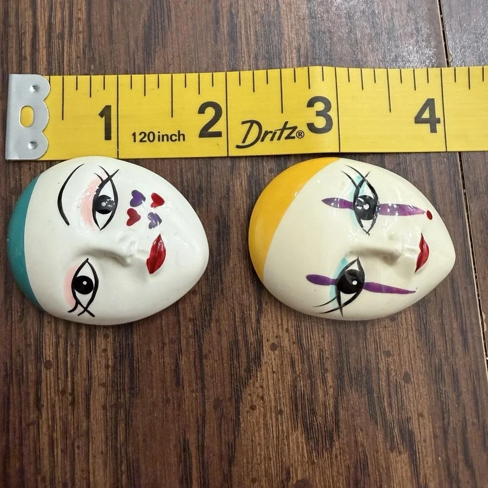 Vintage 1980s Theatrical Face Mask Magnets Set Of 2 Hearts Teardrops